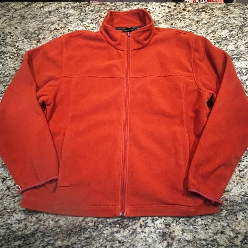 LL‎ Bean Mens XL Full Zip Fleece Jacket Burnt Orange Mock Neck  Regular